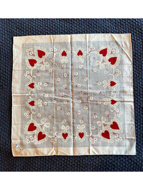 Vogue Cotton Handkerchief White Red Hearts Floral Print